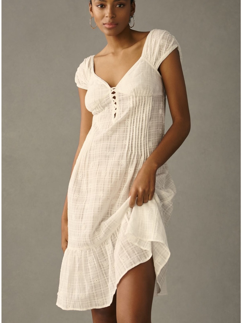 Anthropologie Cap-Sleeve Lace-Up Babydoll Dress Size XL